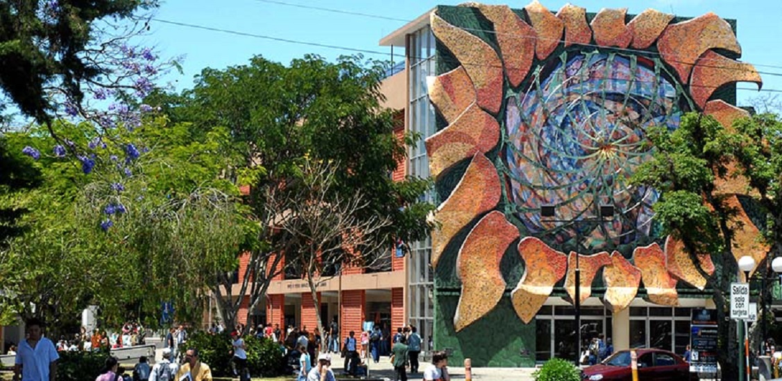 Large flower sculpture made of marble and glass
