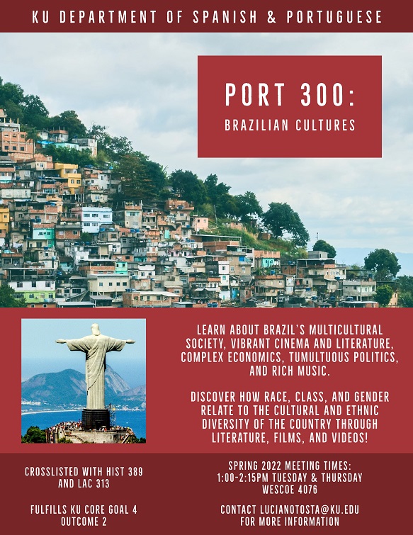 PORT 300 Flyer. Shows a favela on a hillside as well as the Christ the Redeemer statue in Rio De Janeiro