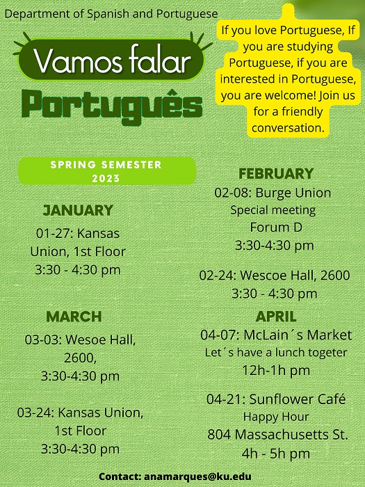 Portuguese Language Practice Table Schedule (See transcription below)