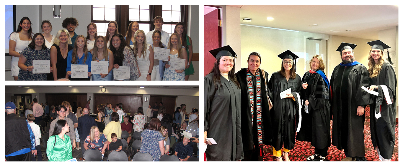 Collage of students at the graduation ceremony from 2022. Some are dressed in cap & gowns