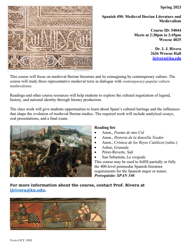 Flyer for SPAN 450, featuring ancient paintings of horses. Flyer transcription below: