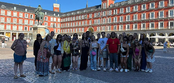 Students in Plaza Mayor, Madrid, Spain