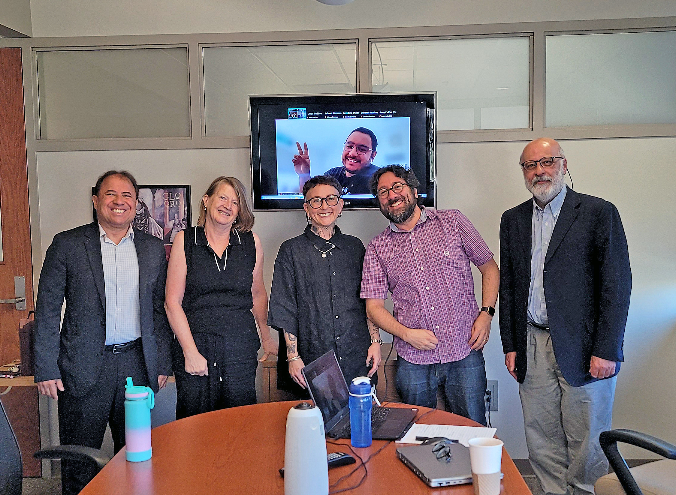 Pictured, left to right: Antonio Luciano Andrade Tosta, Margot Versteeg (chair) Mira Haydu, Ignacio Carvajal Regido (in monitor), Sam Brody, Isidro Rivera