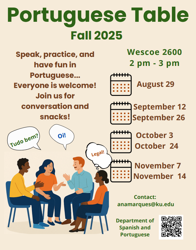 Portuguese Practice Table dates for Fall 2025.Text transcribed below.