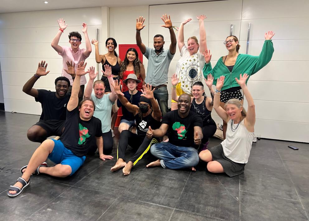 Professors Luciano Tosta and Liz MacGonagle after the Afro-Brazilian Dance workshop with Coreographer Antonio Cozido during the Race, History, and Health Winter Break Program.