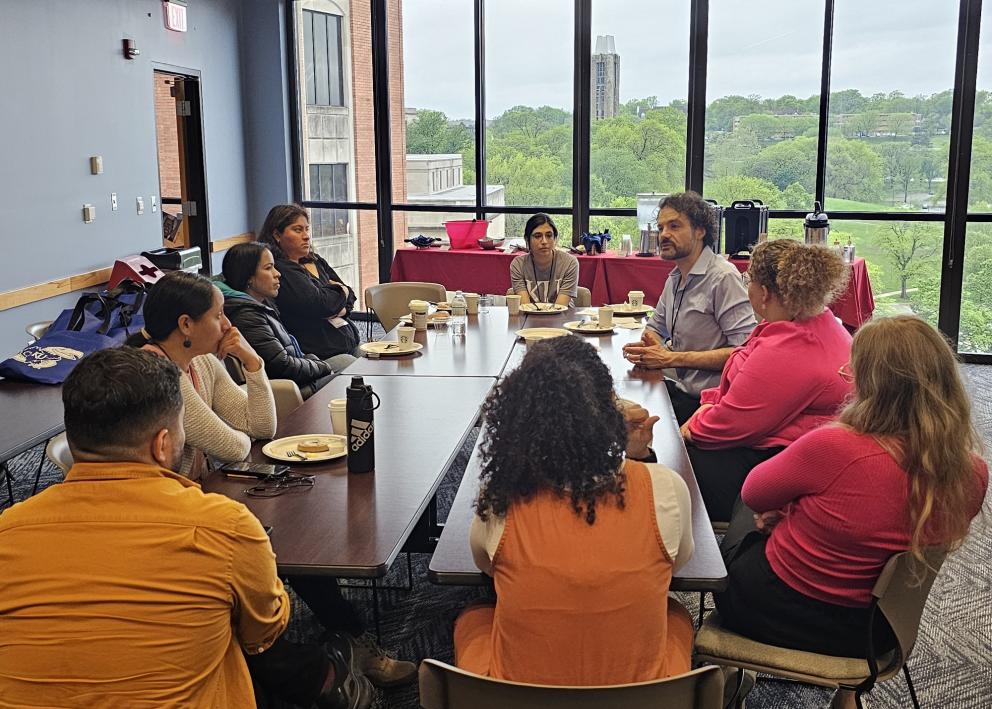 Students eating breakfast at a table