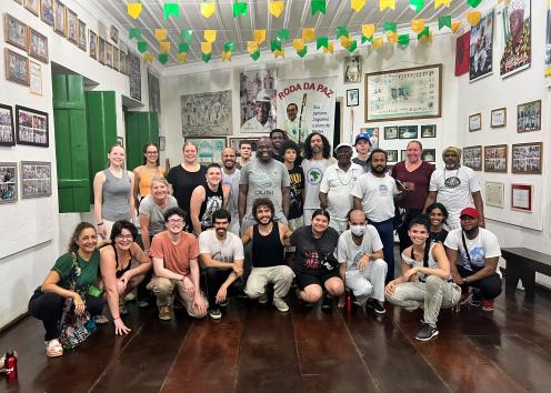 Professors Liz MacGonagle and Katie Rhine (Tosta took the photo) with students after a Capoeira workshop at the ABCA (Brazilian Association of Capoeira Angola)