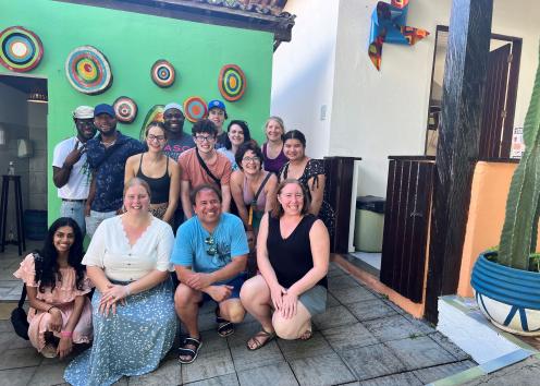 Professors Luciano Tosta, Liz MacGonagle (History & AAAS) and Katie Rhine (Geography & AAAS) with students in the Race, History, and Health Winter Break Program in Salvador, Bahia, Brazil.